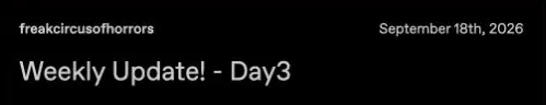 Cabeçalho do post Weekly Update! Day3 no Tumblr oficial, datado de 18 de setembro de 2026